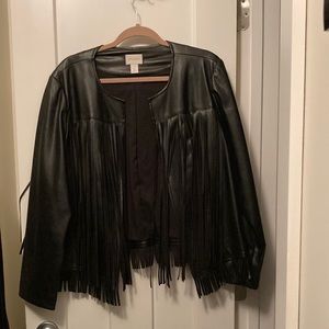 Chicos fringe faux leather jacket